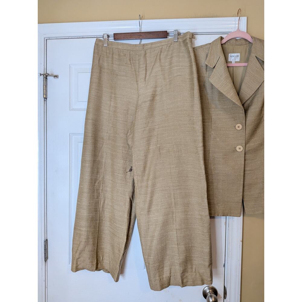 Vintage Armani Collezioni Silk Linen Pantsuit Set Size 14 Quiet Luxury - Picture 5 of 13